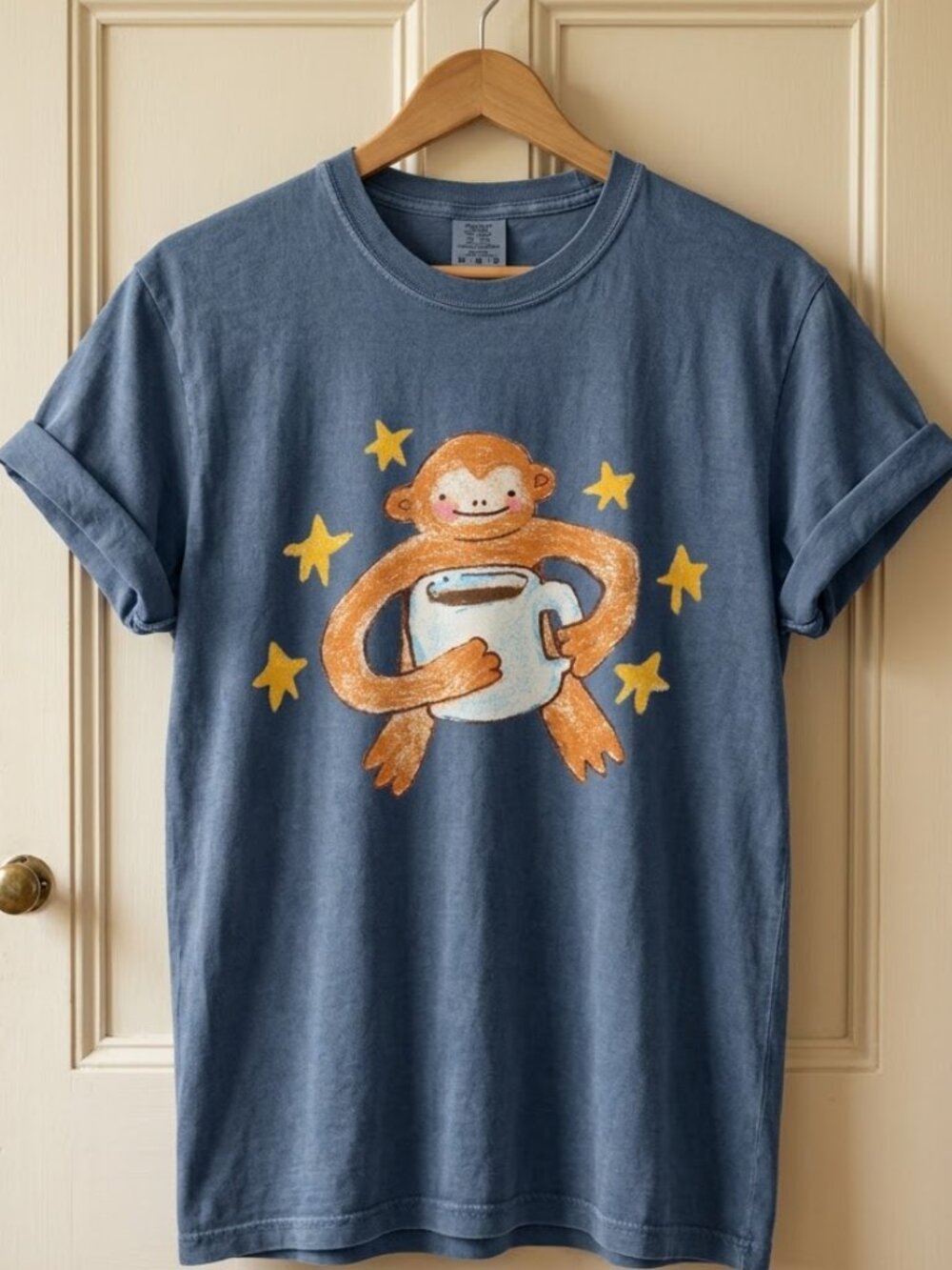 Cute Monkey Shirt, Coffee Lover Graphic Tee, Funny Monkey T Shirt, Cozy Animal S